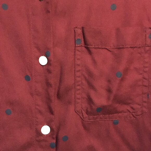 Burgundy & Black Polka Dot Button Down Rayon Shirt - Picture 4 of 15